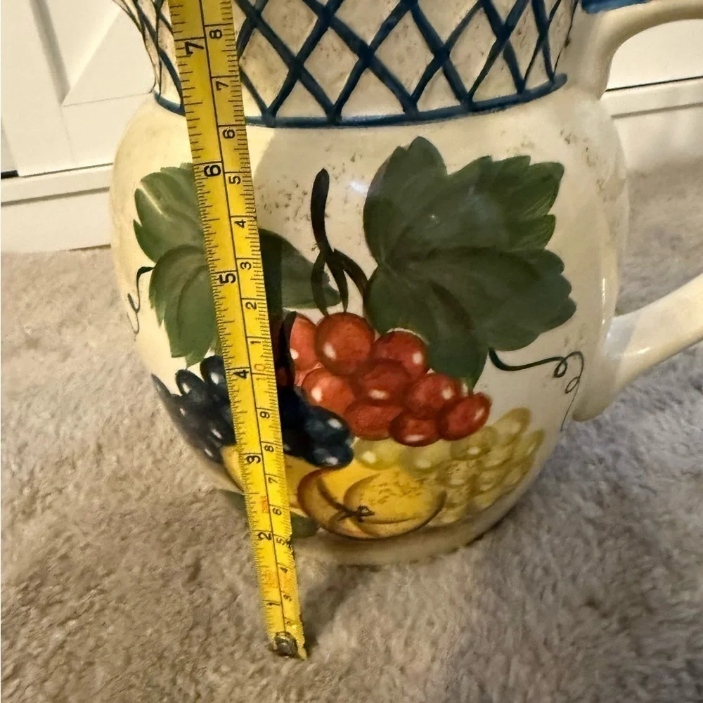 Certified International Raymond Waites Hill Life Ceramic Pitcher Fruit Pattern